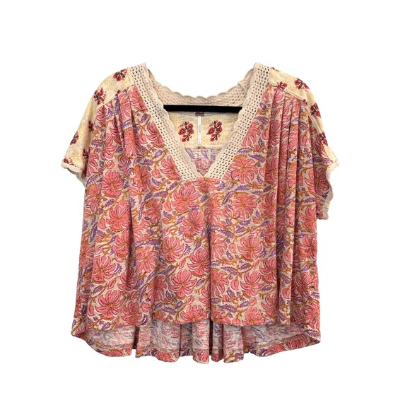 Free People Tops - Free People Leilani Floral Crop Top Large Crochet Top Boho Peasant Cottagecore